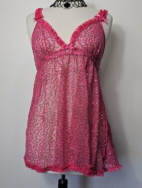 Hot Pink Sheer Fairy Sequin Babydoll Slip
